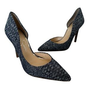 Jessica Simpson D’orsey Blue Denim Snake Print Stiletto Claudette Heels Size 7